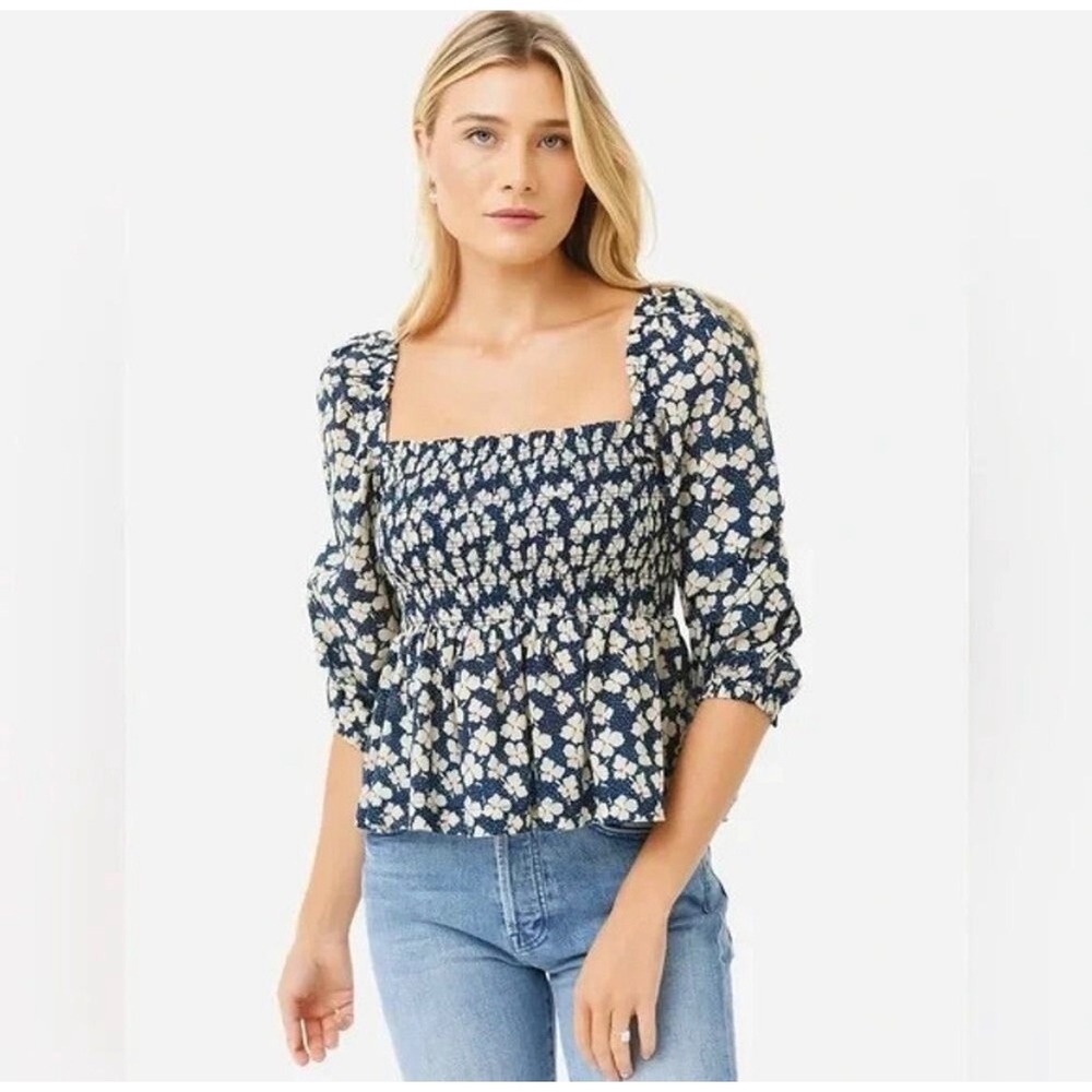 Trovata Birds of Paradise Alize smocked floral top cotton M boho resort vacation